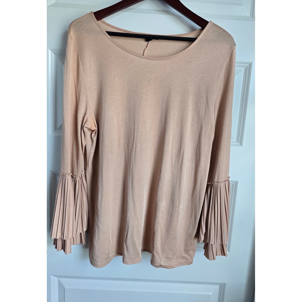 Banana Republic Pleated Bell Sleeve Top Peach Pink Scoop Neck Blouse Large